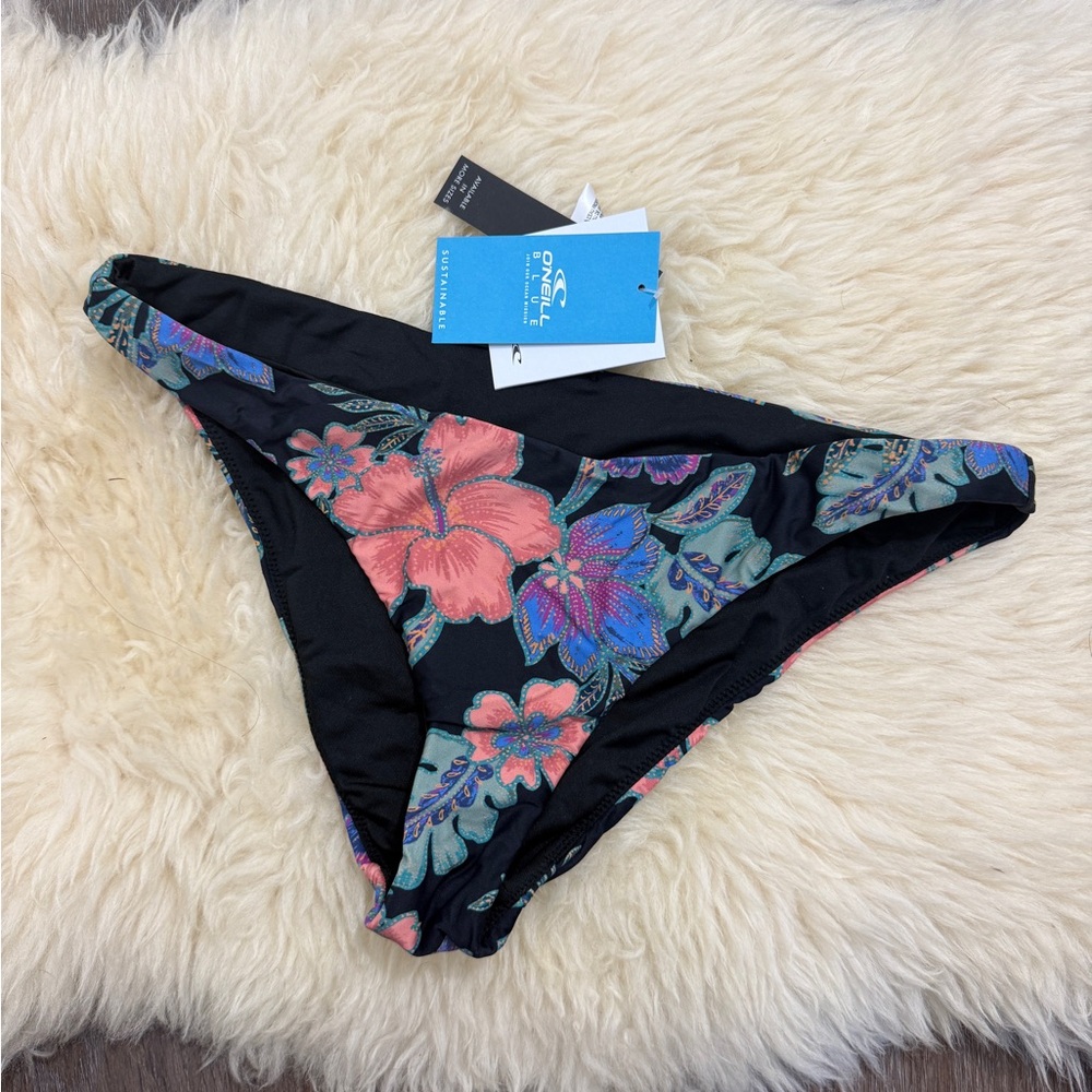 NWT O'Neill Solana Rockley Bottom Black Bikini Colorful Floral Pattern